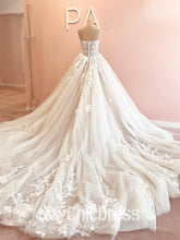 Princess Boho Lace Basque Waist Wedding Gown Strapless with Appliques